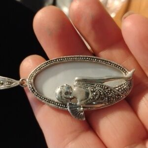 💓Silver 925 Oval Pendant Lady Necklace❤️